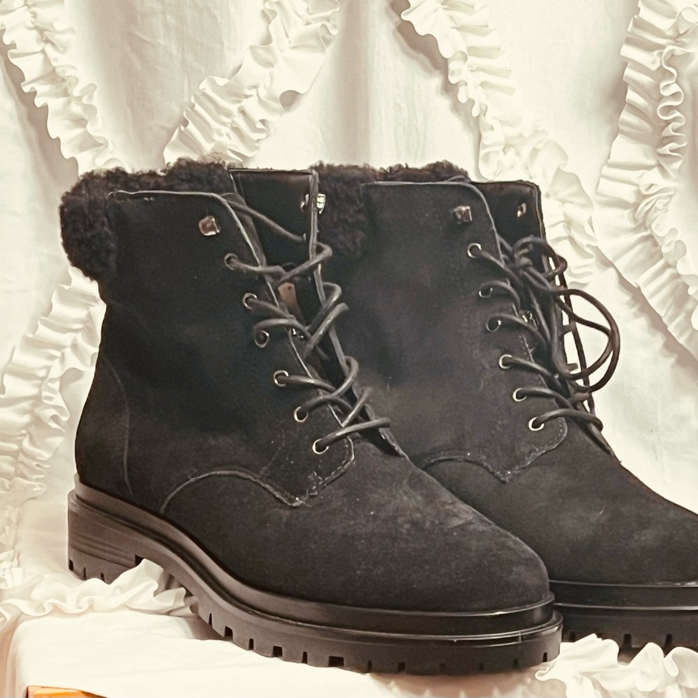 Ralph Lauren Black Leather Lace-Up Boots